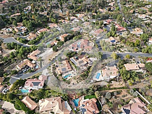 Aerial top view of wealthy mansion in East Canyon Area of Escondido