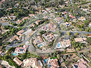 Aerial top view of wealthy mansion in East Canyon Area of Escondido photo