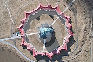 Aerial top view of the Zelena Hora chapel-church by Zdar nad Sazavou, Unesco heritage, Czech