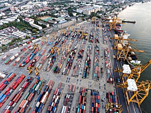 Aerial topdown shot of large bangkok shipping port