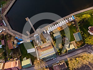 Aerial topdown view of marina in Rajgrod