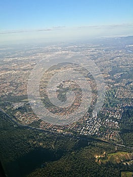 Aerial topography scene from bird eye view of Brisbane Queensland regional area