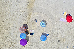 Aerial topshot from beach parasols at the beach