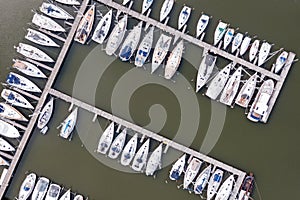 Aerial topshot from a harbor in Friesland the Netherlands