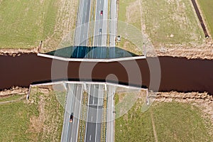 Aerial topshot from the Leppa Aquaduct in Friesland the Netherlands