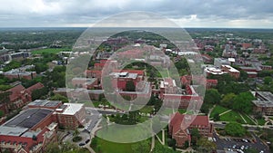 Aerial tour of a college university campus