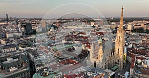 Aerial of Toward and Over St. Stephen's Cathedral in Vienna, Austria. Stephen's Cathedral, history famous