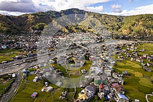 Aerial of the town of Bontoc, the capital of the landlocked province of Mountain Province, in the Cordillera Region of the photo