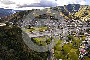 Aerial of the town of Bontoc, the capital of the landlocked province of Mountain Province, in the Cordillera Region of the photo