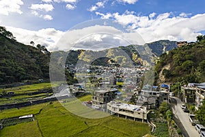 Aerial of the town of Bontoc, the capital of the landlocked province of Mountain Province, in the Cordillera Region of the photo