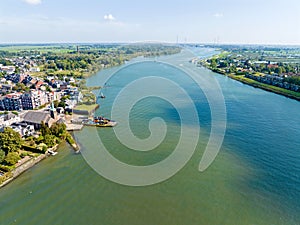 Aerial from the town Krimpen aan de Lek at the river Lek in the Netherlands