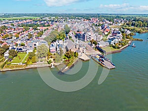 Aerial from the town Krimpen aan de Lek at the river Lek in the Netherlands