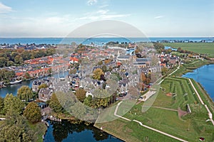 Aerial from the traditional city Muiden in the Netherlands