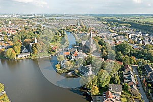 Aerial from the traditional city Oudekerk aan de Amstel in the Netherlands