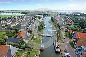 Aerial from the traditional city Stavoren at the IJsselmeer in the Netherlands