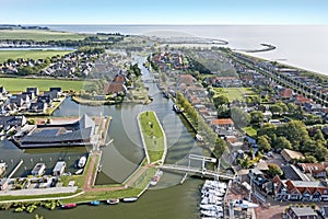 Aerial from the traditional city Stavoren at the IJsselmeer in the Netherlands