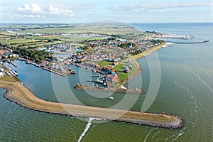 Aerial from the traditional city Stavoren at the IJsselmeer in the Netherlands