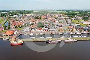 Aerial from the traditional town Zoutkamp in the Netherlands