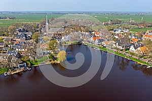 Aerial from the traditional village Broek in Waterland in the Netherlands