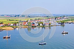 Aerial from the traditional village Durgerdam at the IJsselmeer in the Netherlands