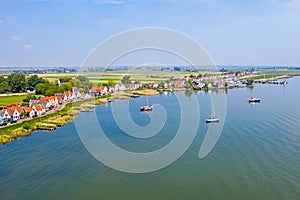 Aerial from the traditional village Durgerdam at the IJsselmeer in the Netherlands