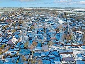 Aerial from the traditional village Koudum in Friesland the Netherlands