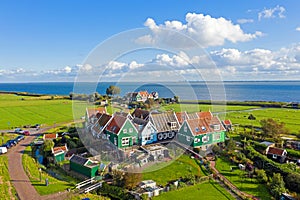 Aerial from the traditional village Marken at the IJsselmeer in the Netherlands photo