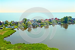 Aerial from the traditional village Uitdam at the IJsselmeer in the Netherlands