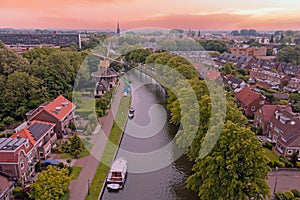Aerial from the traditional village Weesp in Noord Holland the Netherlands