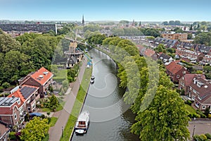 Aerial from the traditional village Weesp in Noord Holland the Netherlands