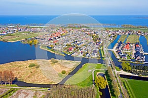 Aerial from the traditional village Werfershoof at the IJsselmeer in the Netherlands