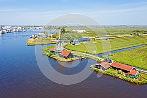 Aerial from a traditional windmill at Zaanse Schans in Netherlands