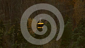 Aerial Tram Rides Over the Forest in Late Autumn in Sigulda.