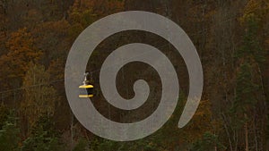 Aerial Tram Rides Over the Forest in Late Autumn in Sigulda.