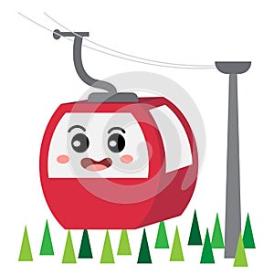 Aerial Tramway transportation cartoon character perspective view vector illustration