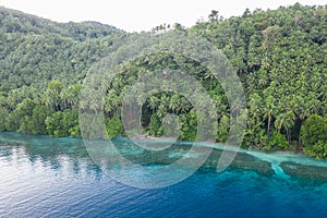 Aerial of Tropical Island Shoreline in Papua New Guinea