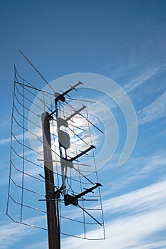 Aerial TV antenna on rooftop