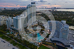 Aerial twilight photo The Fontainebleau Hotel Miami