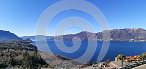 Aerial ultra wide panorama of the Lake Maggiore from the belvedere of Brezzo di Bedero photo