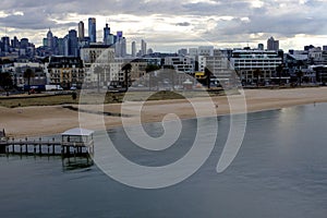 Aerial urban landscape view of Melbourne city skyline