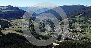 Aerial of Val Gardena, Valley in South Tyrol and Tourism destination in Italy