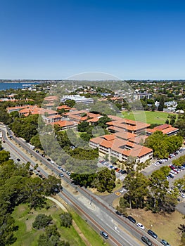 Aerial vertical shot of the campus of University of Western Australia in Perth