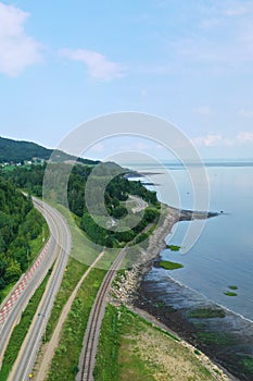 Aerial vertical of St Joseph-de-la-Rive, Quebec, Canada