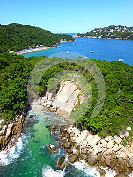Aerial vertical view of the beach of love in Roqueta island photo