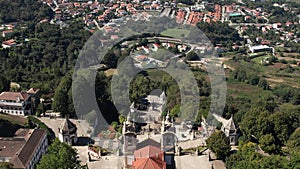 Aerial vertical view of Bom Jesus church and city of Braga, Portugal