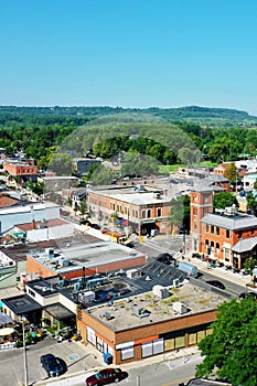 Aerial vertical view of Milton, Ontario, Canada on spring day