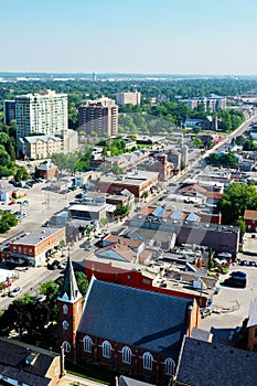 Aerial vertical view of Milton, Ontario, Canada on spring morning