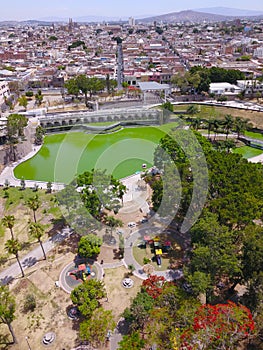 Aerial vertical view over Alcalde park in downtown Guadalajara photo