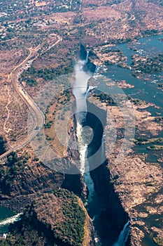 Aerial of Victoria Falls and Bridge - Portrait Orientation