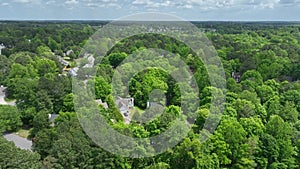 Aerial video above a suburb in North Raleigh.